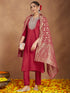 Janasya Women's Maroon Silk Blend Zari Embroidered Straight Kurta Set